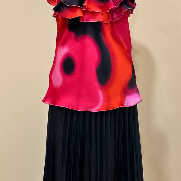 Women Vintage Express Halter Blouse Ruffle Flower Red Black Pink Size S Back Bow - Picture 9 of 11